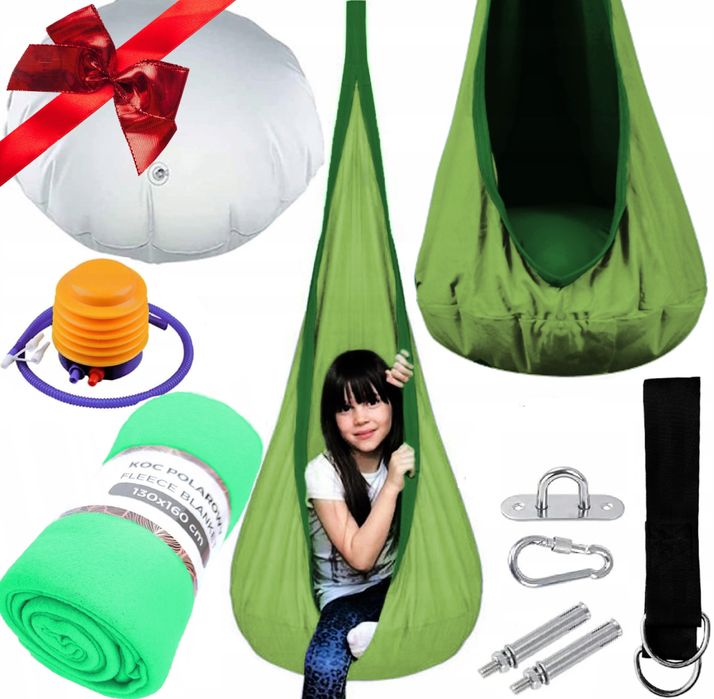 Huśtawka Ogrodowa Domowa Hamak + Koc 130x160 Fotel Kokon Kosz Wiszący