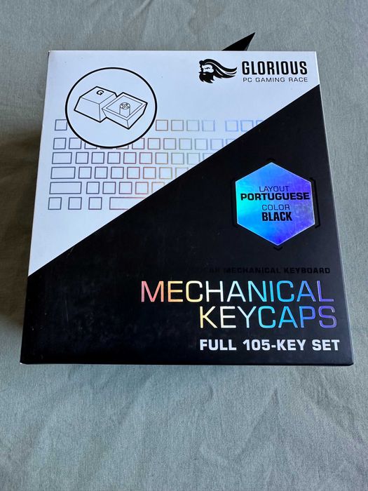 Conjunto de keycaps ABS Glorious ISO-PT preto novo e selado