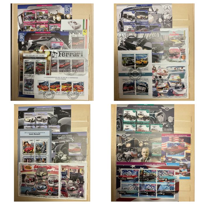 Альбом з марками Автомобілі Потяги Паровази