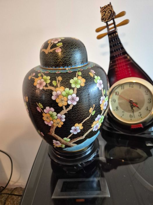 Pote de Gengibre Vintage em Cloisonné Chinês – Azul e Preto