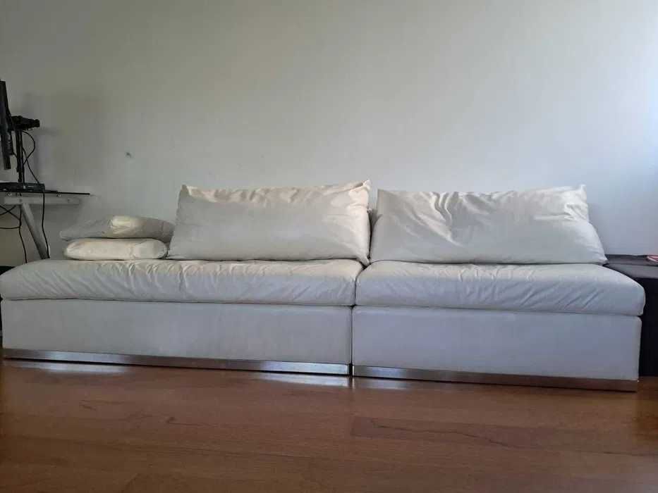 Sofá modular de pele genuína branco