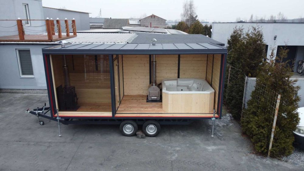 Zestaw SPA jacuzzi sauna piec na drewno masaż LED taras transport