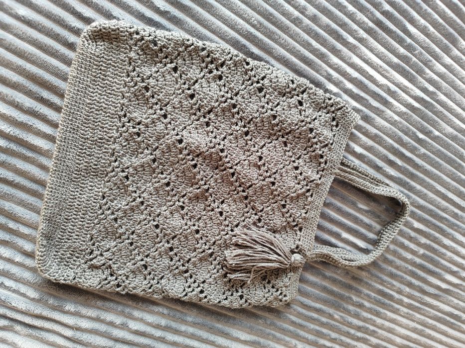Szara ozdobna duża torba handmade ręcznie robiona na szydełku