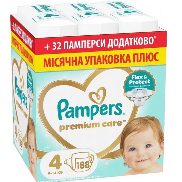 Підгузки Pampers Premium Care 4 (9–14 кг), 188 шт.