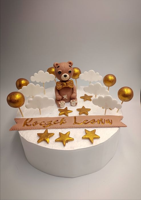Figurki z masy cukrowej na tort Toppery cukrowe na Chrzest Roczek Miś