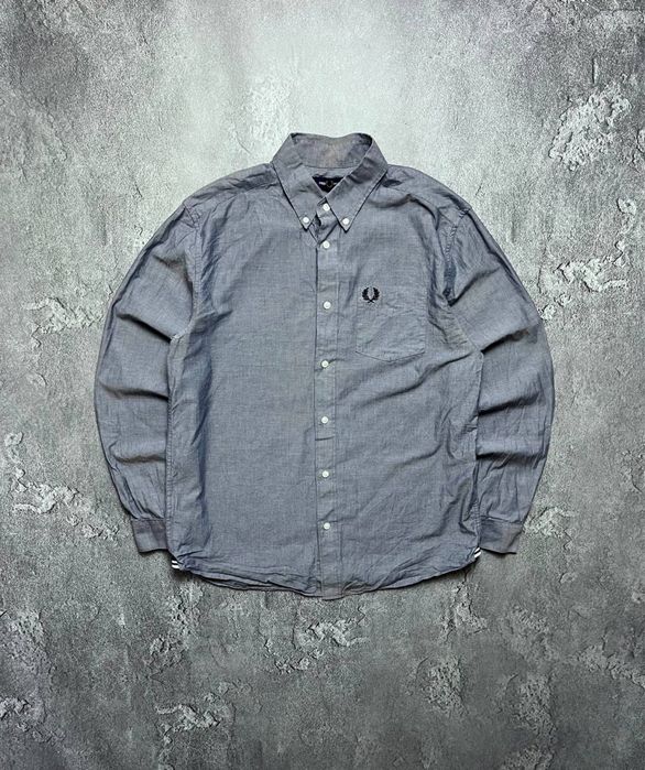 Вінтажна Сорочка Рубашка Fred Perry Фред Перрі Великий Логотип сірий колір розмір М