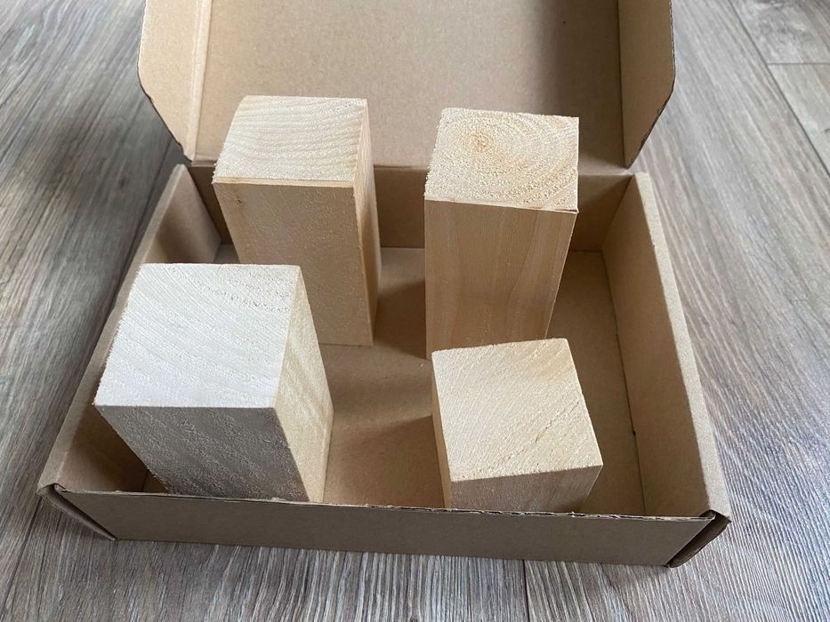 Drewno lipowe do rzeźbienia 4szt. klocki 5x5x5, 5x5x10