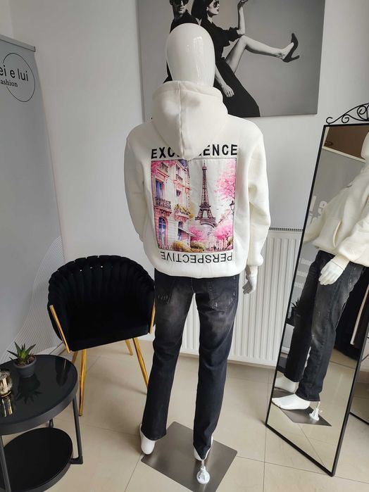 Bluza z kapturem EXCELLENCE PARIS - śmietankowy S