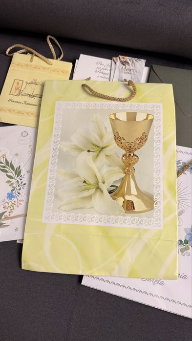 Zestaw ozdoba komunijna na tort pierwsza komunia święta zaproszenia