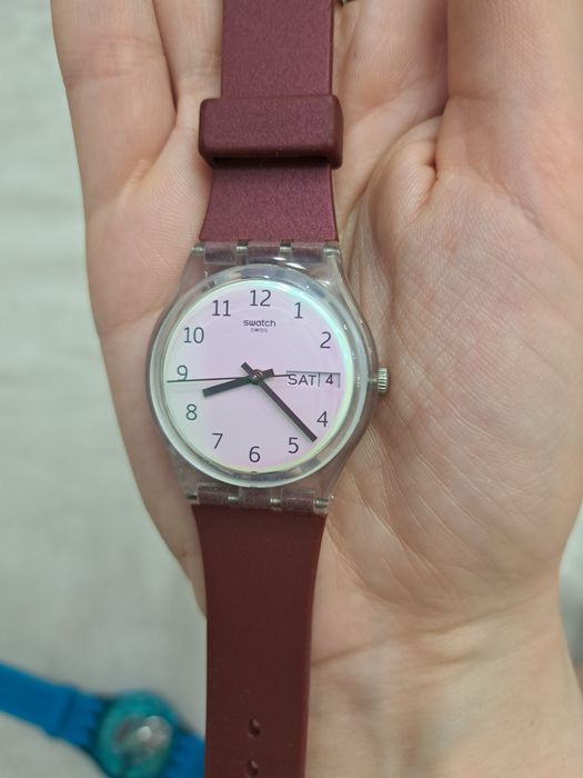 Zegarek swatch gent opalizujący różowy bordowy