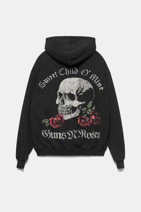 Чоловіче чорне худі Pull&Bear Guns N' Roses — Офіційна ліцензійна колекція — Rock Merch череп роза