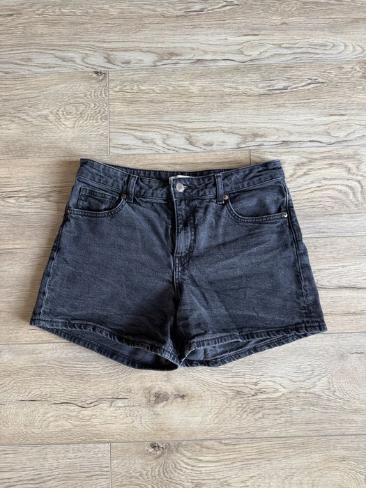 Czarne szare 99% bawełna cotton jeansowe wygodne spodenki szorty z wysokim stanem rozmiar 40 H&M