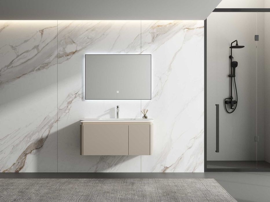 Móvel de WC Suspenso + tampo Led + Lavatório em resina + Espelho Led