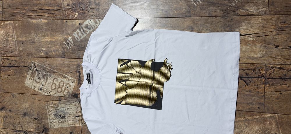 Biała koszulka męska t-shirt bawełna premium złote logo S