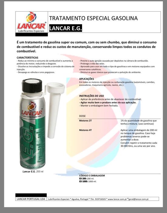 Aditivo gasolina LANÇAR EG 200ml