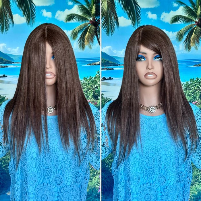 Натуральная большая накладка парик шёлк основа кожа славянка волос 55с