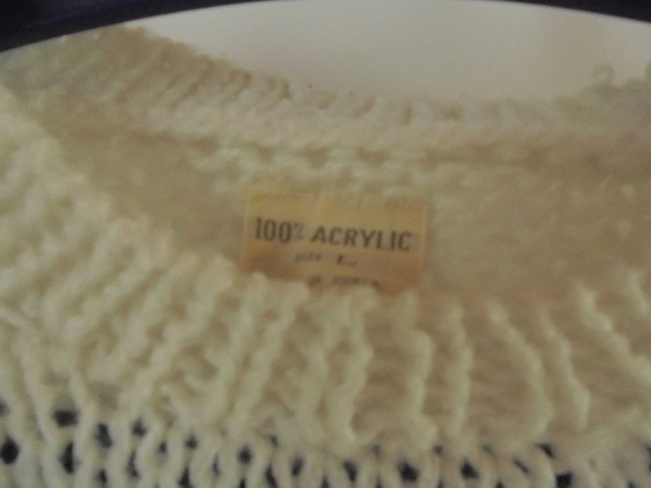 Sweter biały  duże oczka acryl