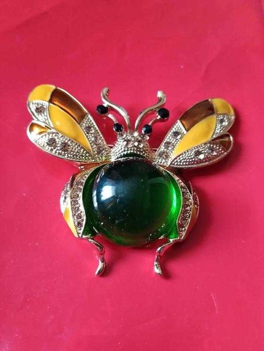 Брошка бджола бджілка велика з гірським кришталем