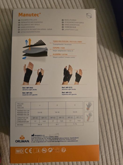 Par Órteses Pulso Orliman Manutec T1 (Dta+Esq) - Usado 2x