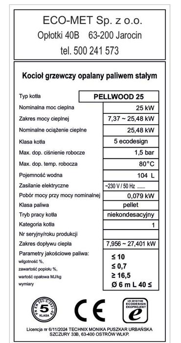 Kocioł TECHNIX PELLWOOD 25kW pellet drewno