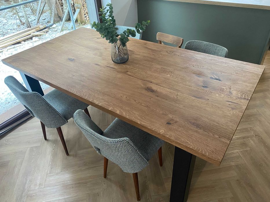 Stół dębowy prostokątny - rozkladany stół debowy- metal nogi-loft