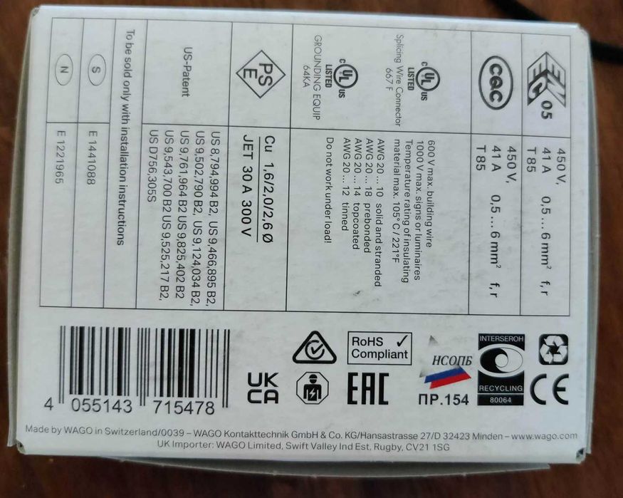 szybkozłączka zacisk wago 5x 6mm2 15szt 1,5mm 2,5mm przewód linka drut