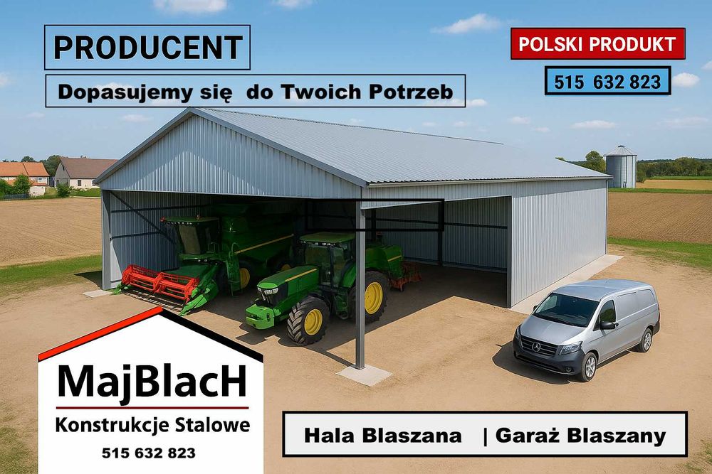 Garaż Blaszany Grafitowy z 3 x Bramami Wjazdowymi  – Maj-Blach
