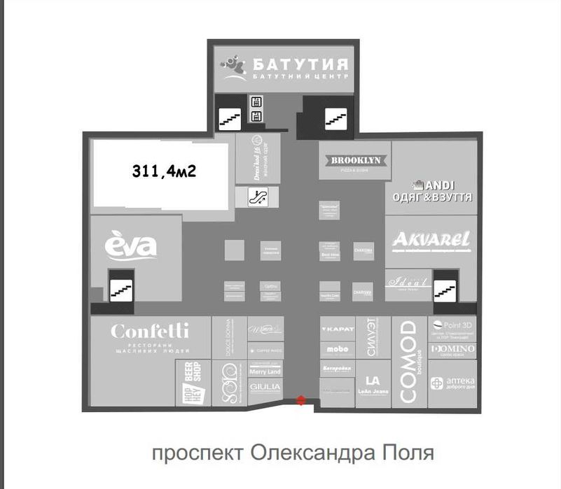 Оренда приміщення 311.4м2 у торгівельному центрі Славутич