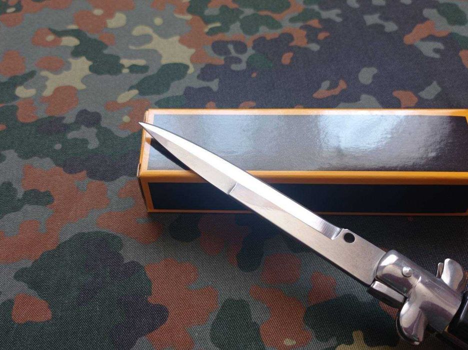 Туристичний складний викидний ніж стилет AKC Stiletto 440 Steinless Italy Black 25см,ніж для туризму з автоматичним пружиним викидом леза