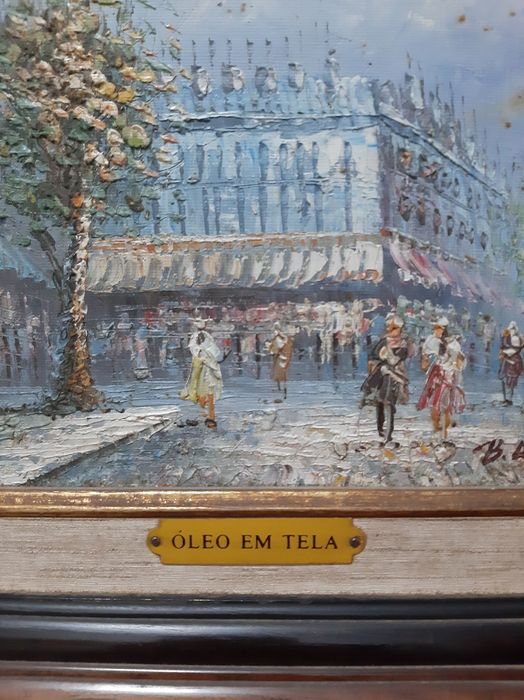 Quadro óleo em tela com moldura em madeira