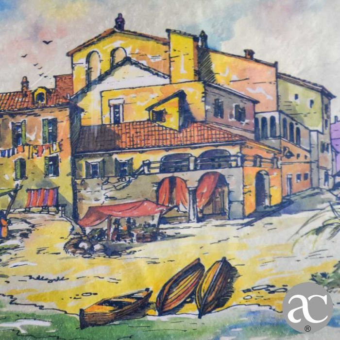 Quadro emoldurado em cromolitografia italiana, com folha de ouro