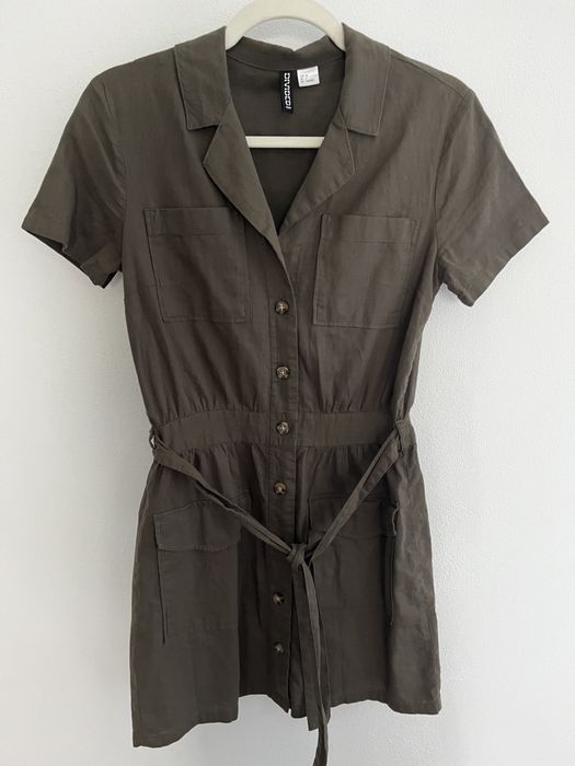 Mini sukienka bawełniana khaki 34 xs H&M