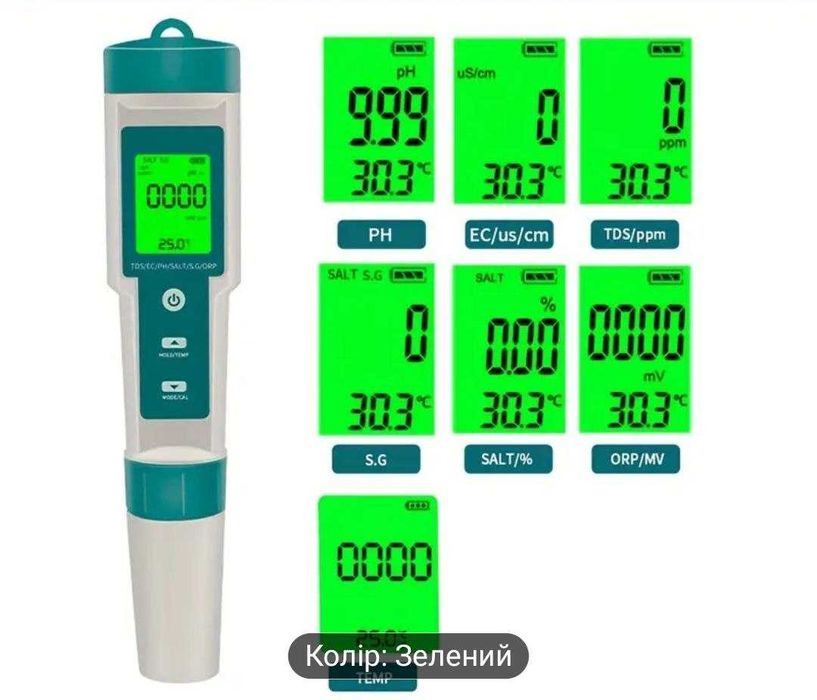 Тестер якості води 7 в 1 рН метр ТДС TDS