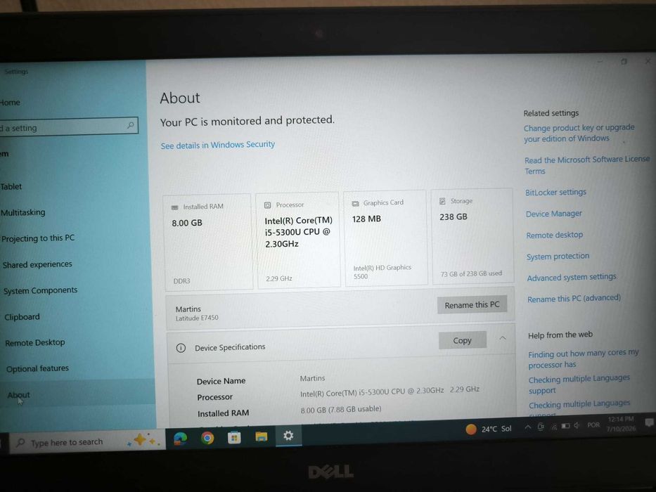 Computador Portátil Dell Latitude E7450, ofereço rato wireless