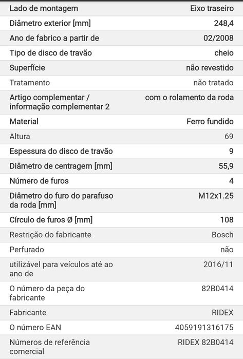 Disco de travão traseiro com rolamento Citroën/Peugeot