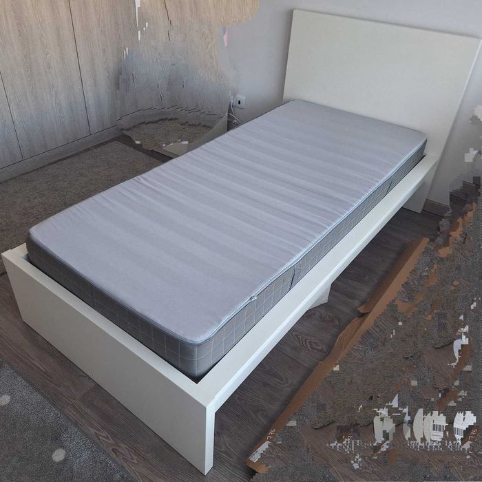 Cama IKEA MALM branco, com estrado e colchão 90x200