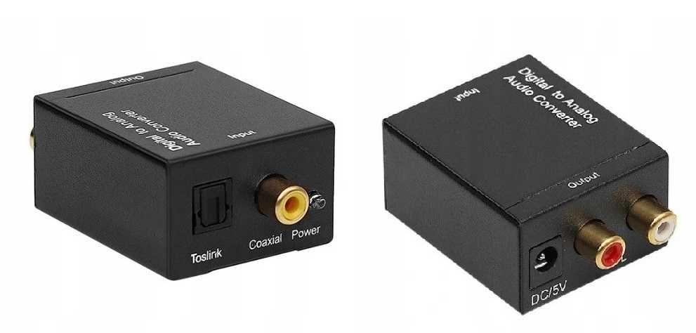 Konwerter optyczny Toslink na analog 2x RCA Cinch + Zasilacz