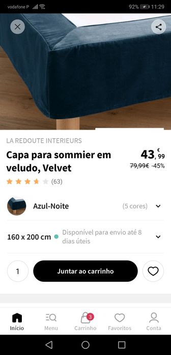 Capa para sommier em veludo azul escuro