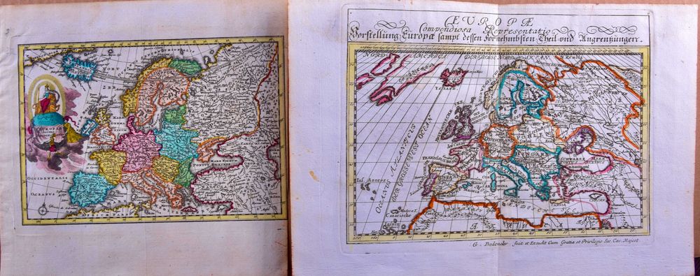 古典的な世界地図2点セット Dwie mapy Europy z Polską od morza do morza 1720r Gdańsk Wzgórze