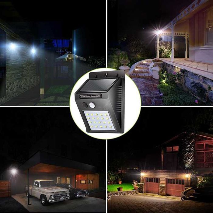Candeeiro solar sensor movimento 20 LED p/ exterior