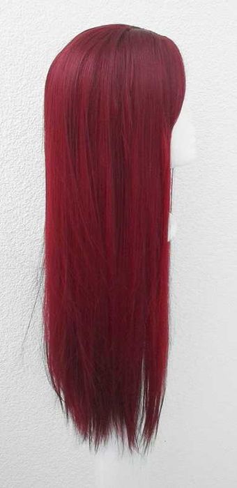 Długa prosta ciemna czerwona peruka z grzywką czerwony cosplay wig