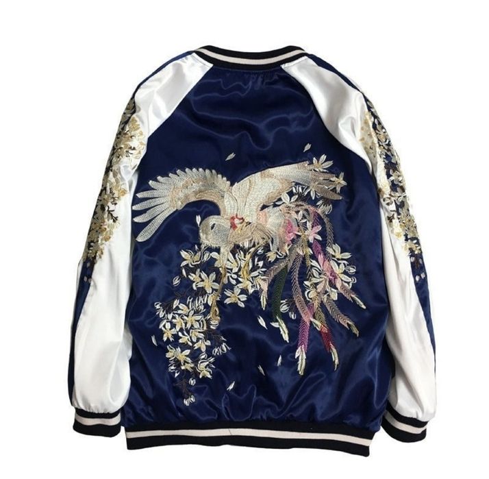 Kurtka bejsbolówka bez kaptura japoński styl haft - rękodzieło