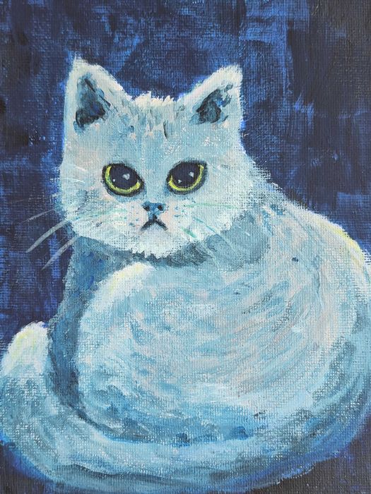 Ręcznie malowany obrazek z kotkiem akryl na płótnie 20x20 cm