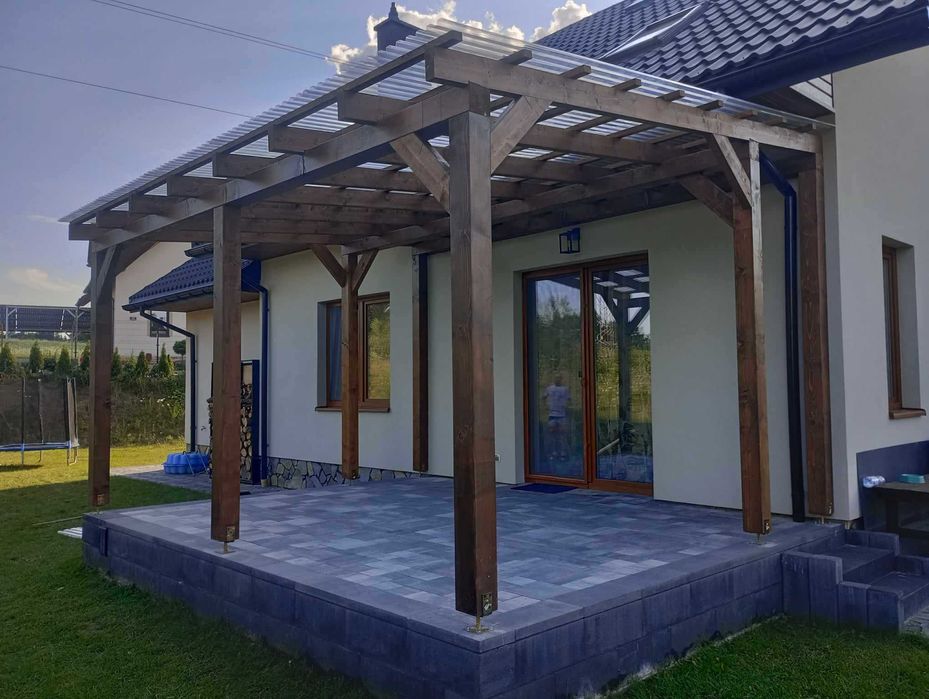 Wiata, carpot, zadaszenie tarasu, konstrukcja drewniana, taras, pergola