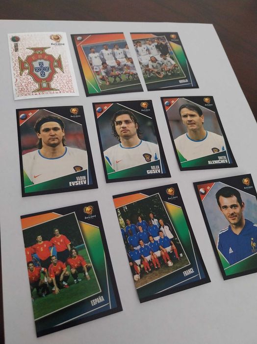 Lote 9 cromos autocolantes Euro 2004, futebol, coleção, UEFA, panini