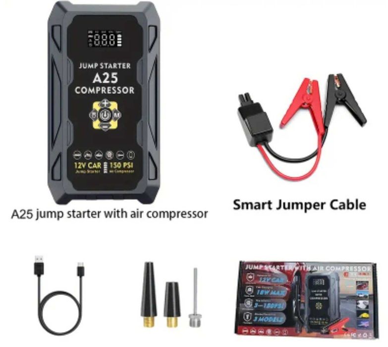 Пуско зарядный Бустер с Компрессором Starter A25 4в1 3000А, 37000mWh