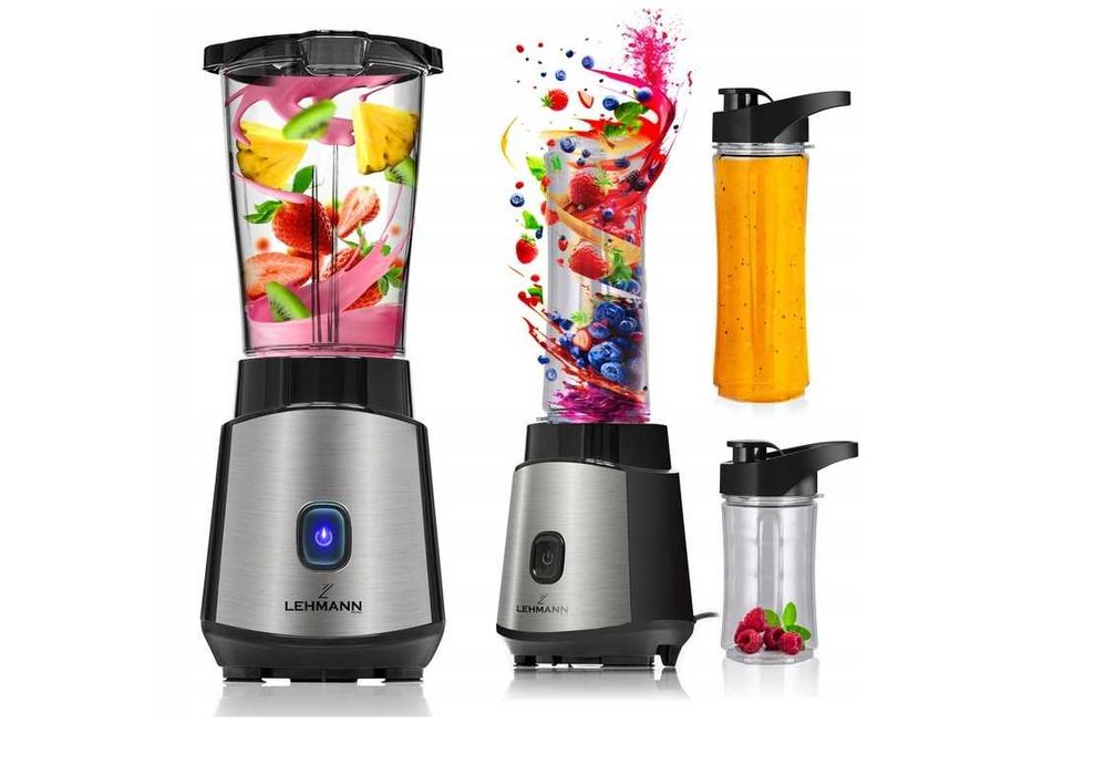 BLENDER kielichowy DO KOKTAJLI 1200W + 2x bidon ZESTAW -  MOCNY 10w1