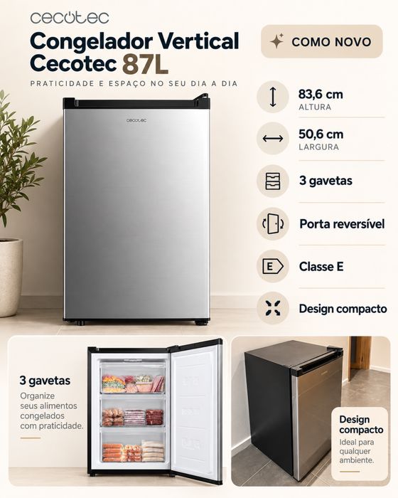 Congelador Cecotec Bolero CoolMarket 87L Inox – Como novo