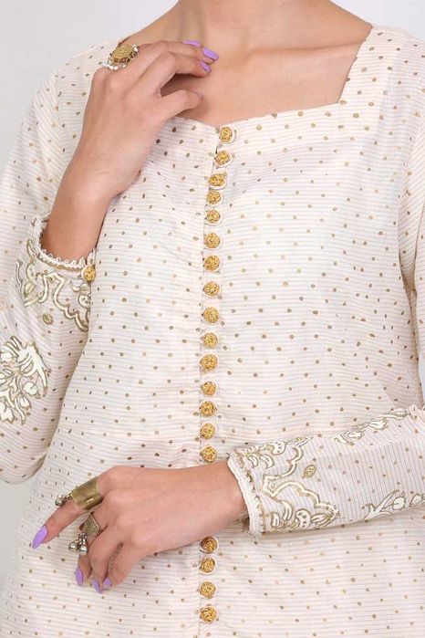 Indyjski komplet XXL 44 beżowy złoty malowany tunika kameez kurta