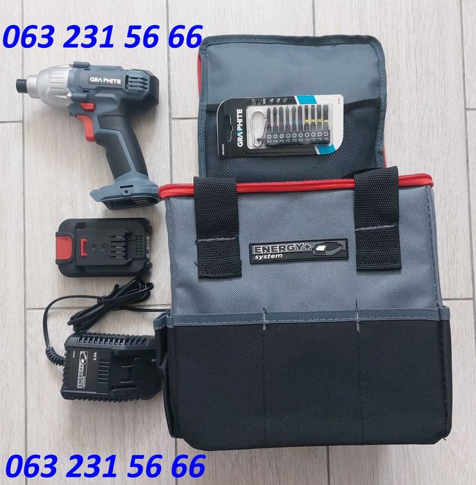 Гайковерт ударний GRAPHITE 58G012-S15, 18 Вольт+сумка+біти (Дніпро М)